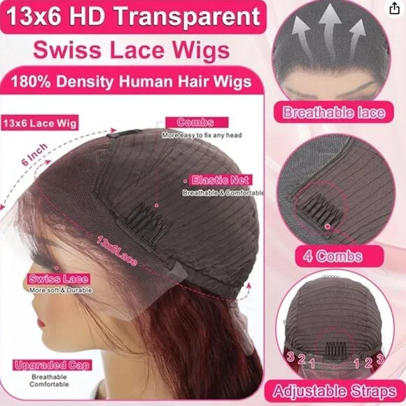 28 Inch Reddish Brown Body Wave Lace Front Human Hair Wig